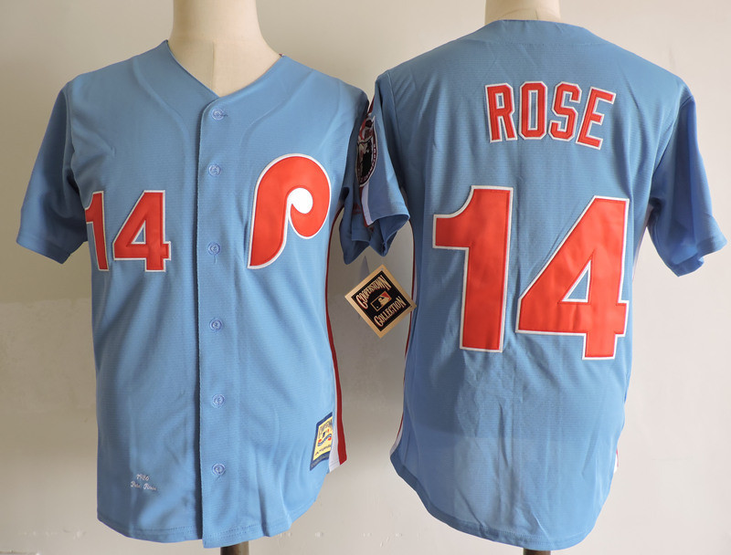 Reds 14 Pete Rose Blue Cooperstown Collection Jersey