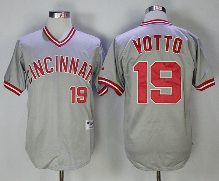 Reds 19 Joey Votto Gray Throwback Jersey