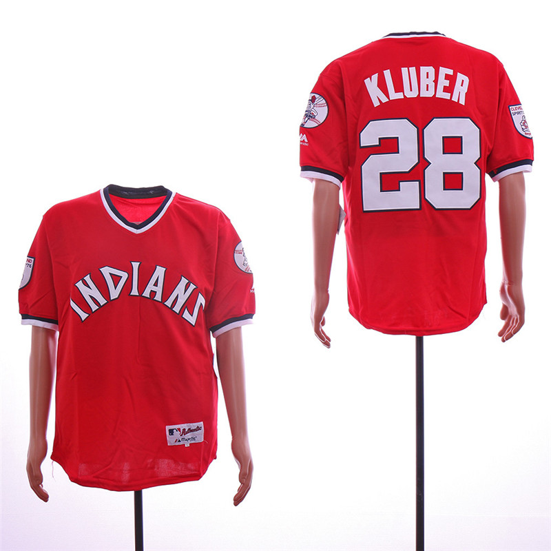 Reds 28 Corey Kluber Red Throwback Jersey