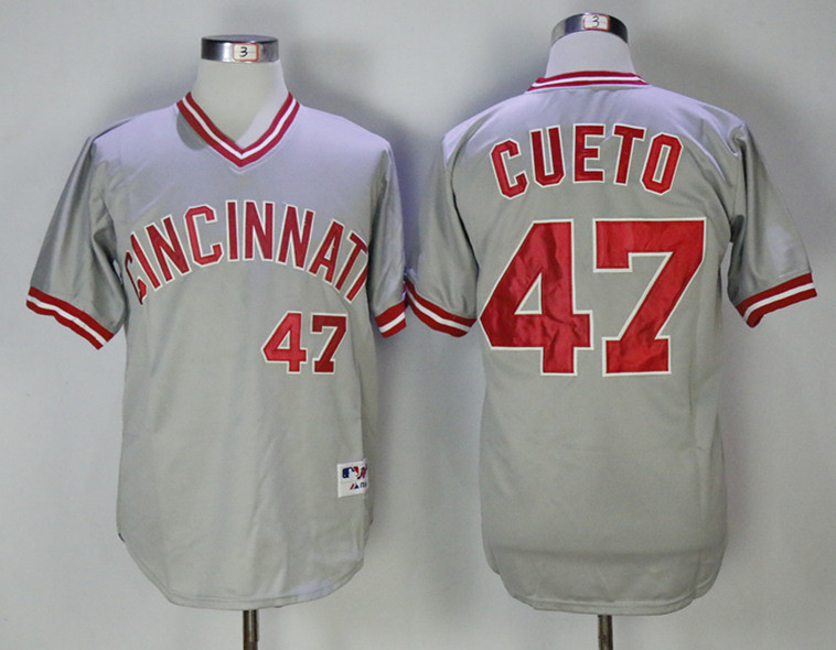 Reds 47 Johnny Cueto Gray Throwback Jersey