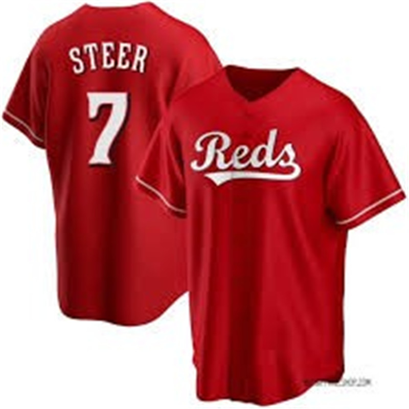 Reds 7 Spencer Steer Red Nike Cool Base Jersey