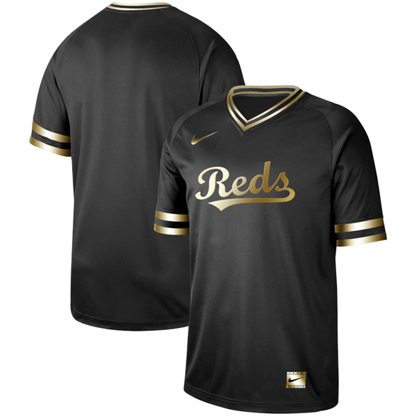 Reds Blank Black Gold Nike Cooperstown Collection Legend V Neck Jersey