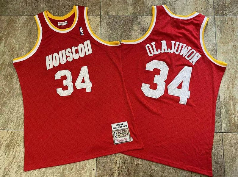 Rockets 34 Hakeem Olajuwon Red 1993 94 Hardwood Classics Jersey