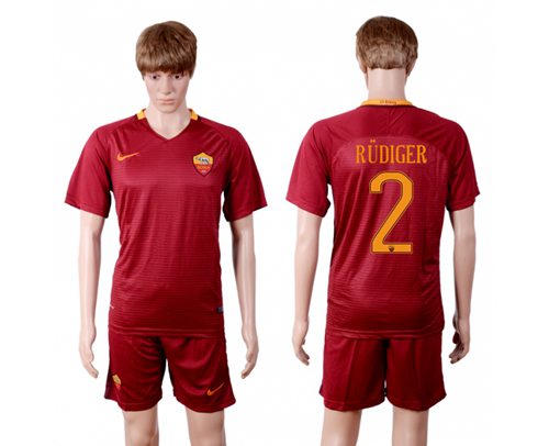 Roma 2 Rudiger Red Home Soccer Club Jersey