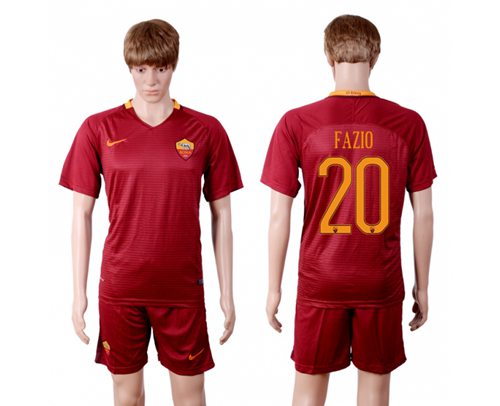Roma 20 Fazio Red Home Soccer Club Jersey