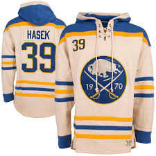 Sabres 39 Dominik Hasek Cream All Stitched Hooded Sweatshirt