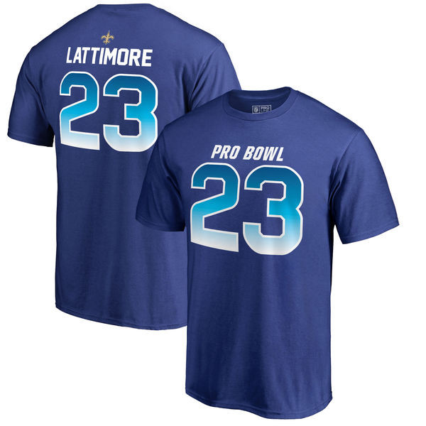 Saints 23 Marshon Lattimore NFC NFL Pro Line by Fanatics Branded 2018 Pro Bowl Stack Name & Number T Shirt Royal