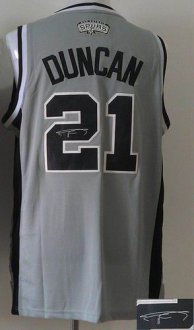 San Antonio Spurs Revolution 30 Autographed 21 Tim Duncan Grey Stitched NBA Jersey