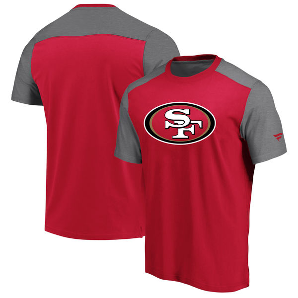 San Francisco 49ers NFL Pro Line by Fanatics Branded Iconic Color Block T Shirt ScarletHeathered Gray