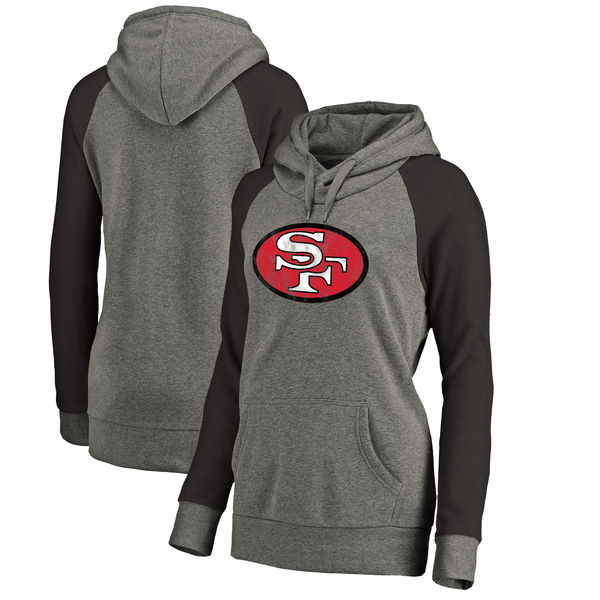 San Francisco 49ers NFL Pro Line by Fanatics Branded Women's Throwback Logo Tri Blend Raglan Plus Size Pullover Hoodie Gray Black