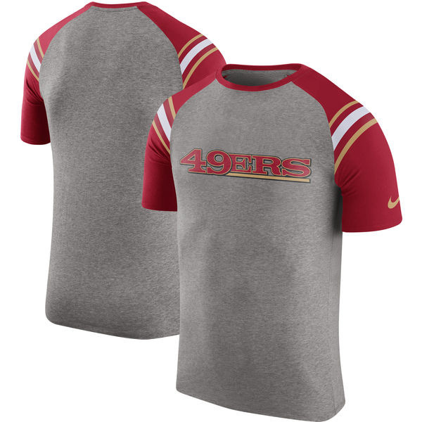 San Francisco 49ers  Enzyme Shoulder Stripe Raglan T Shirt Heathered Gray