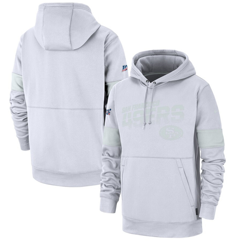 San Francisco 49ers Nike NFL 100 2019 Sideline Platinum Therma Pullover Hoodie White