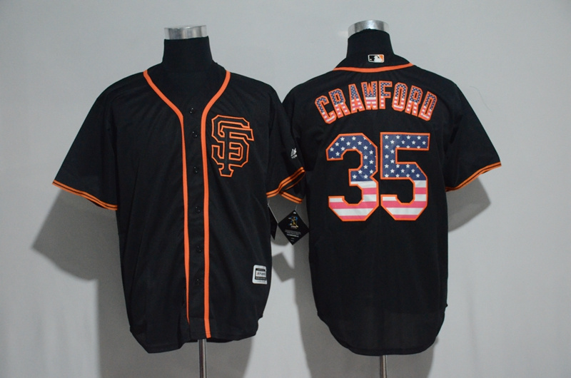 San Francisco Giants 35 Brandon Crawford Black Flexbase USA Flag Fashion MLB Jersey