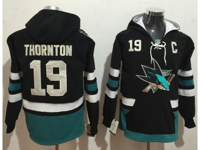 San Jose Sharks 19 Joe Thornton Black Name and Number Pullover NHL Hoodie
