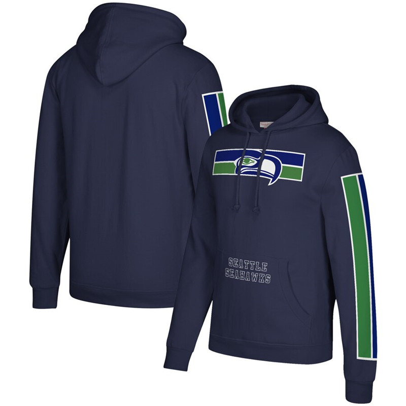 Seattle Seahawks Mitchell & Ness Three Stripe Pullover Hoodie College Navy