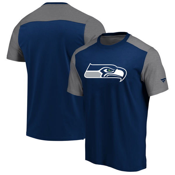 Seattle Seahawks NFL Pro Line by Fanatics Branded Iconic Color Block T Shirt College NavyHeathered Gray