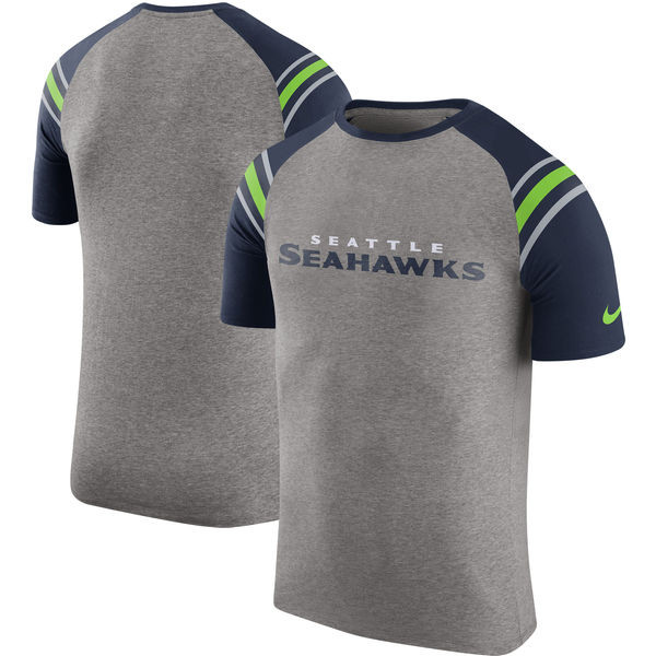 Seattle Seahawks  Enzyme Shoulder Stripe Raglan T Shirt Heathered Gray