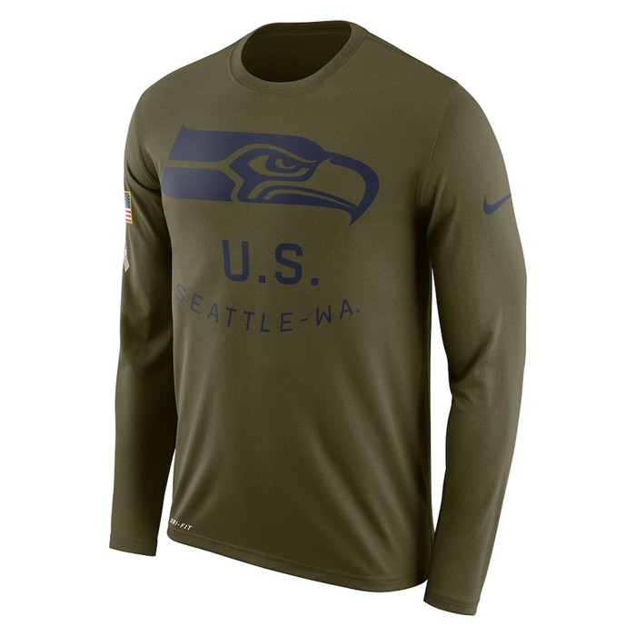 Seattle Seahawks  Salute to Service Sideline Legend Performance Long Sleeve T Shirt Olive