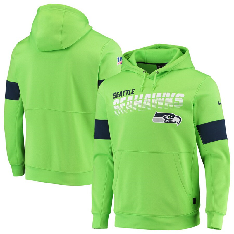 Seattle Seahawks Nike Sideline Team Logo Performance Pullover Hoodie Neon Green