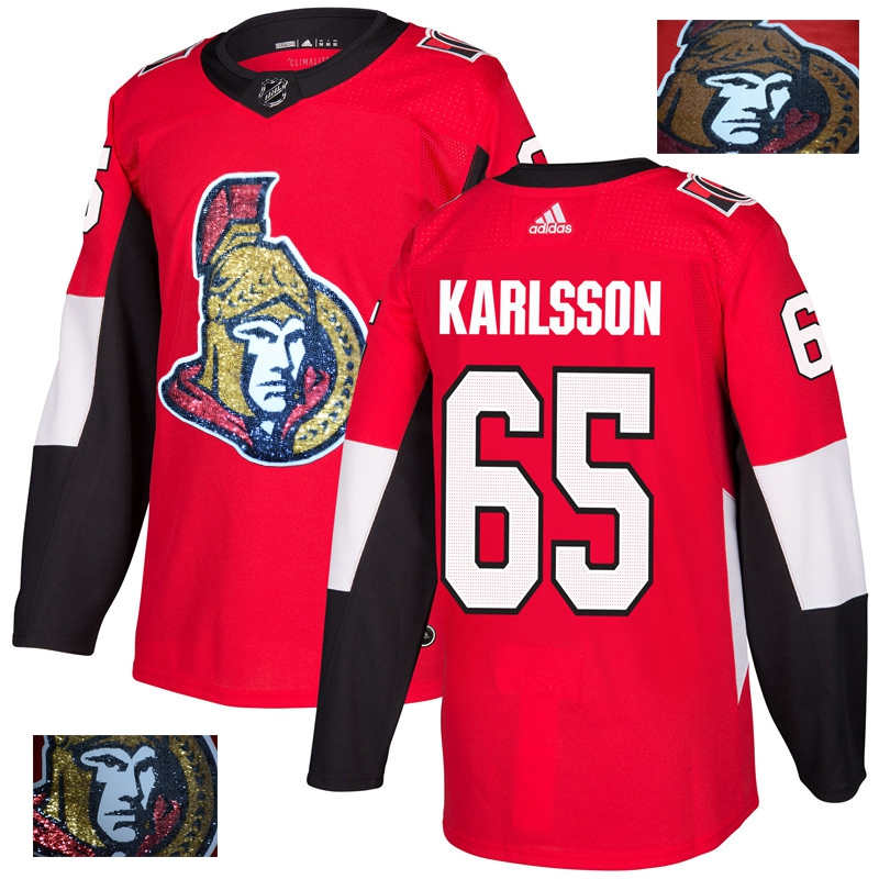 Senators 65 Erik Karlsson Red With Special Glittery Logo  Jersey