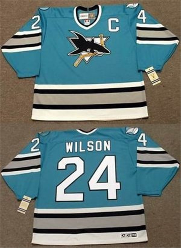 Sharks 24 Doug Wilson Teal C Patch Jersey
