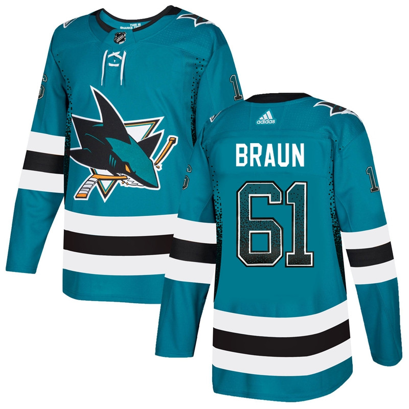 Sharks 61 Justin Braun Teal Drift Fashion  Jersey
