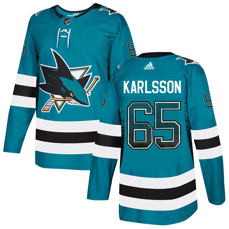Sharks 65 Erik Karlsson Teal Drift Fashion  Jersey
