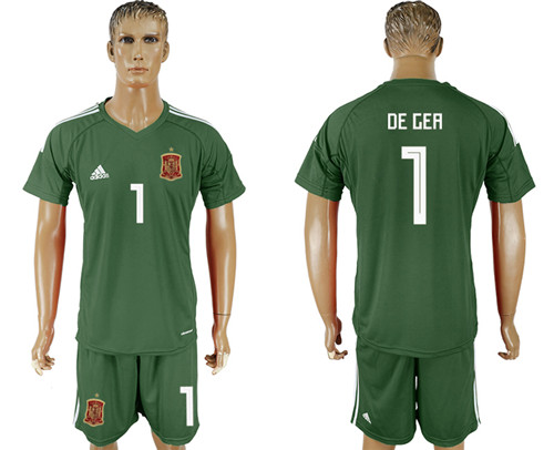 Spain 1 DE GEA Military Green Goalkeeper 2018 FIFA World Cup Soccer Jersey