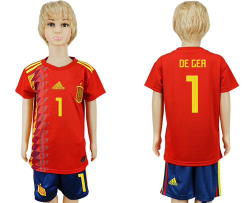 Spain 1 DE GEA Youth Home 2018 FIFA World Cup Soccer Jersey