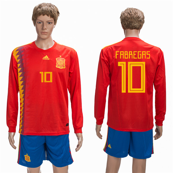 Spain 10 FABREGAS Home 2018 FIFA World Cup Long Sleeve Soccer Jersey