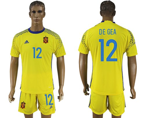 Spain 12 De Gea Yellow Goalkeeper Soccer Country Jersey