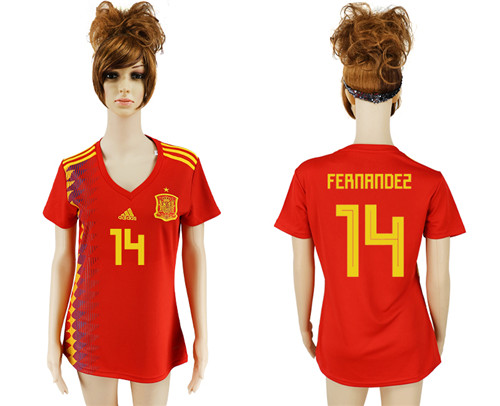 Spain 14 FERNANDEZ Home Women 2018 FIFA World Cup Soccer Jersey