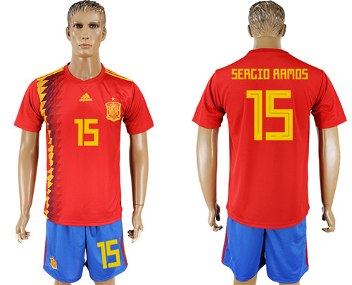 Spain 15 SERGIO RAMOS Home 2018 FIFA World Cup Soccer Jersey