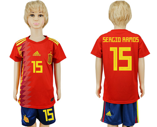 Spain 15 SERGIO RAMOS Youth Home 2018 FIFA World Cup Soccer Jersey