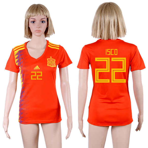 Spain 22 ISCO Home Women 2018 FIFA World Cup Soccer Jersey
