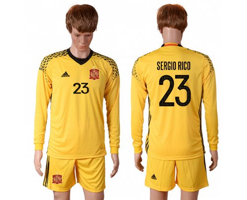 Spain 23 Sergio Rico Yellow Goalkeeper Long Sleeves Soccer Country Jersey