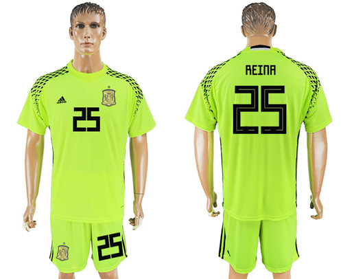 Spain 25 REINA Fluorescent Green Goalkeeper 2018 FIFA World Cup Soccer Jersey