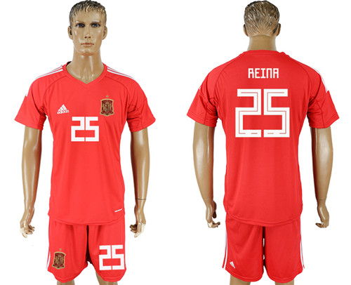 Spain 25 REINA Red Goalkeeper 2018 FIFA World Cup Soccer Jersey