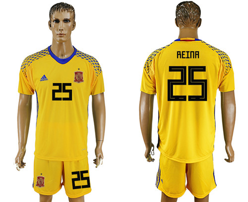 Spain 25 REINA Yellow Goalkeeper 2018 FIFA World Cup Soccer Jersey