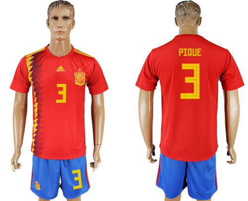 Spain 3 PIQUE Home 2018 FIFA World Cup Soccer Jersey