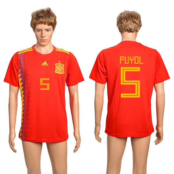 Spain 5 PUYOL Home 2018 FIFA World Cup Thailand Soccer Jersey