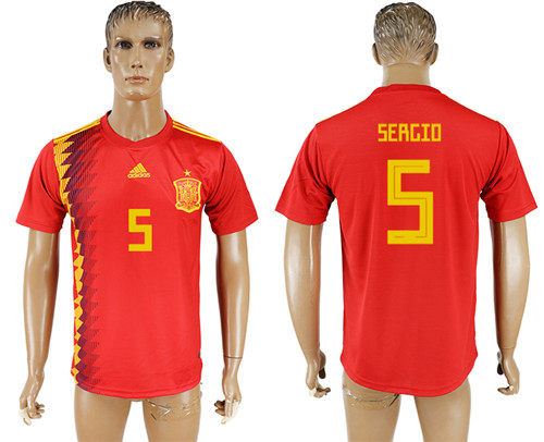 Spain 5 SERGIO Home 2018 FIFA World Cup Thailand Soccer Jersey