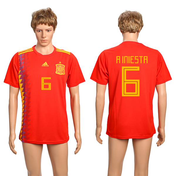 Spain 6 A INIESTA Home 2018 FIFA World Cup Thailand Soccer Jersey
