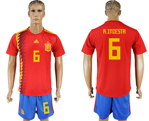 Spain 6 A.INIESTA Home 2018 FIFA World Cup Soccer Jersey