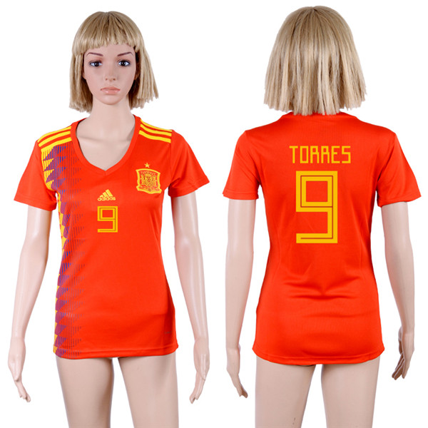 Spain 9 TORRES Home Women 2018 FIFA World Cup Soccer Jersey