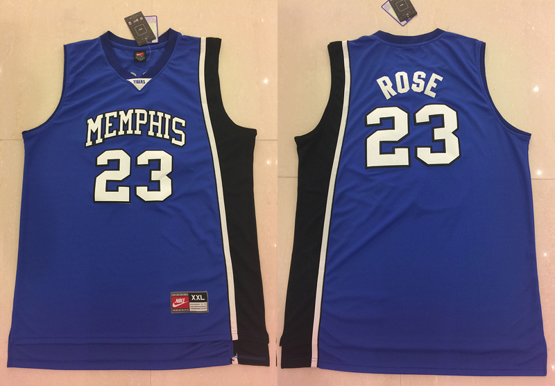 Stitched Memphis Tigers 23 Derrick Rose Blue NCAA College Basketball Jerseys
