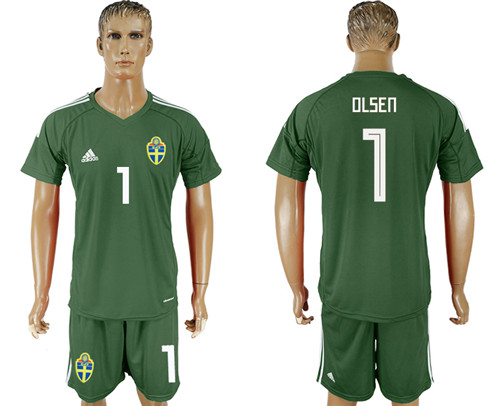 Sweden 1 OLSEN Military Green Goalkeeper 2018 FIFA World Cup Soccer Jersey