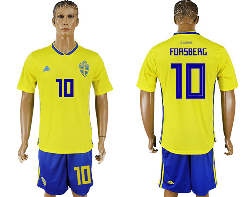 Sweden 10 FORSBERC Home 2018 FIFA World Cup Soccer Jersey