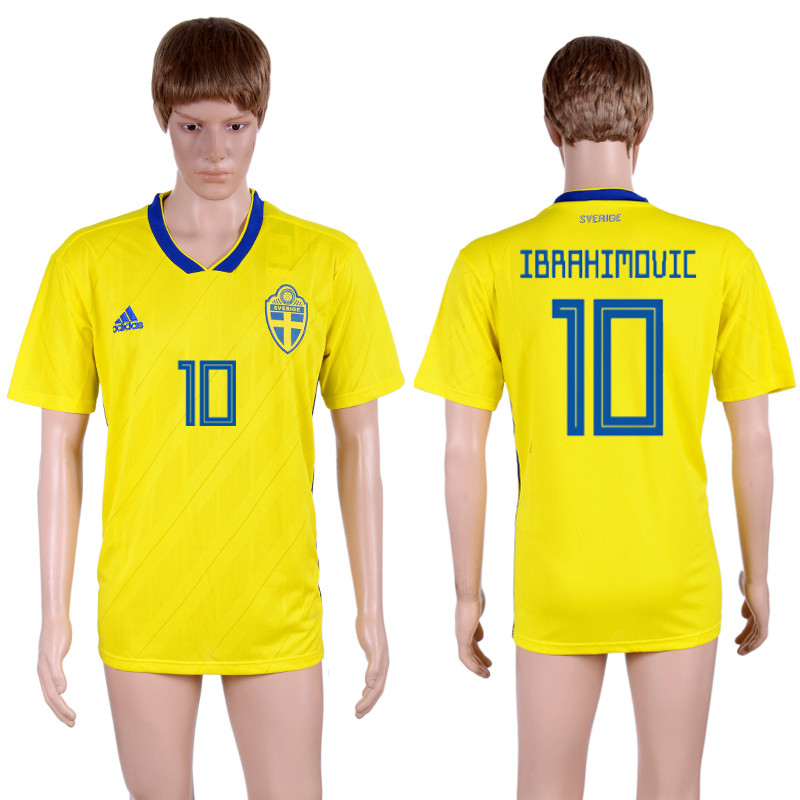 Sweden 10 IBRAHIMOVIC Home 2018 FIFA World Cup Thailand Soccer Jersey