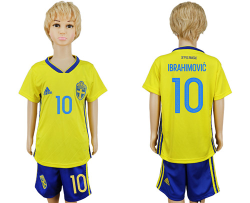 Sweden 10 IBRAHIMOVIC Home Youth 2018 FIFA World Cup Soccer Jersey